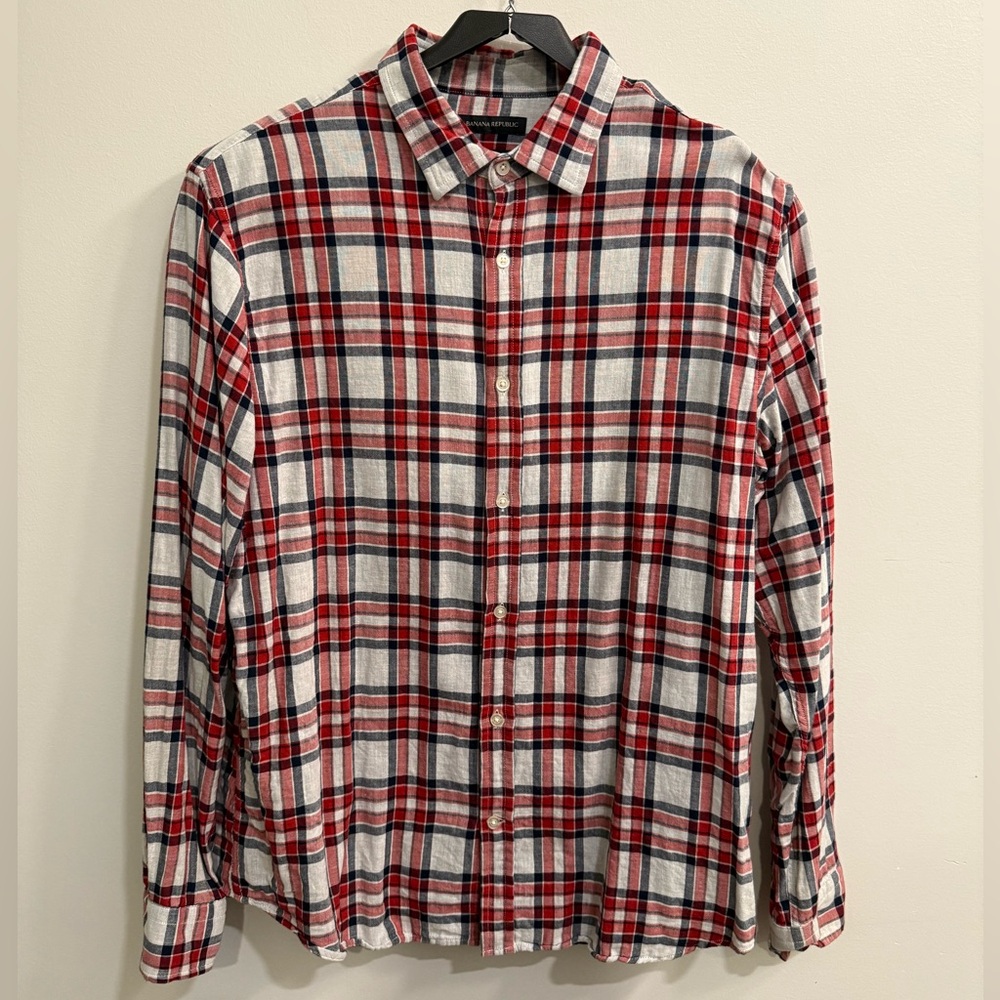 Banana Republic - Untucked Slim Fit Long Sleeve - Red/Blue - XL